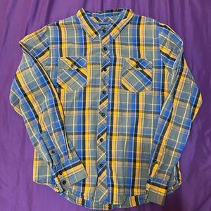 Blue and Yellow Plaid Men's Shirt